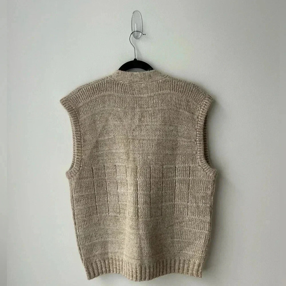 Vintage Italian style wool silk blend knit  grandpacore vest sweater oatmeal - Picture 9 of 11